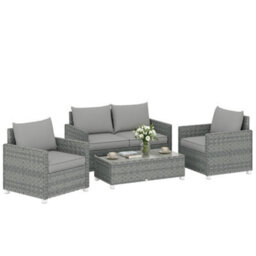 Outsunny 4 Seater Rattan Garden Furniture Set With Cushions, Grey - thumbnail 2