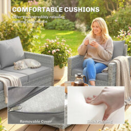 Outsunny 4 Seater Rattan Garden Furniture Set With Cushions, Grey - thumbnail 6