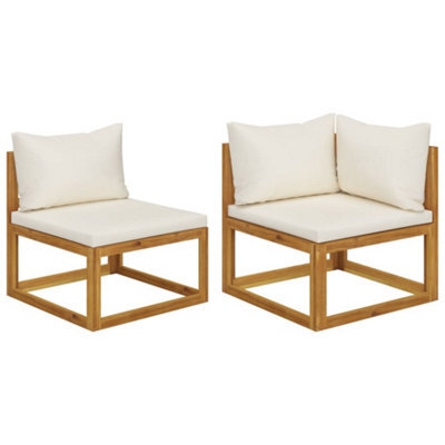 Berkfield 2 Piece Sofa Set With Cream White Cushions Solid Wood Acacia - image 1