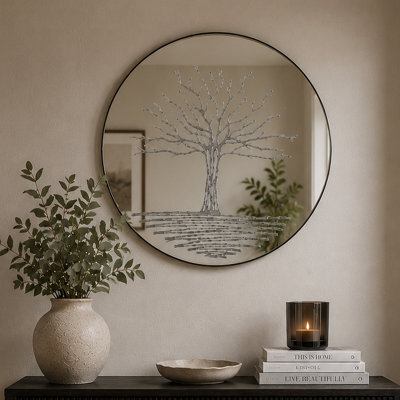 Mirroroutlet Circular Handcrafted Glitter Resin Tree Design Mirror - image 1
