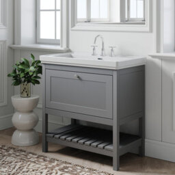 Balterley Coppenhall Bathroom Floor Standing 1 Drawer Vanity & 3 Tap Hole Basin, Cool Grey, 830mm - thumbnail 6