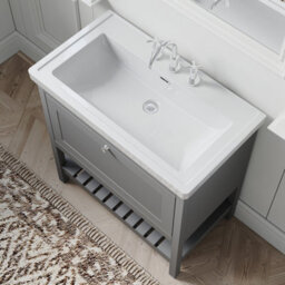 Balterley Coppenhall Bathroom Floor Standing 1 Drawer Vanity & 3 Tap Hole Basin, Cool Grey, 830mm - thumbnail 5