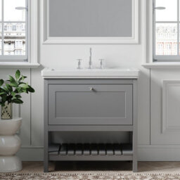 Balterley Coppenhall Bathroom Floor Standing 1 Drawer Vanity & 3 Tap Hole Basin, Cool Grey, 830mm - thumbnail 2