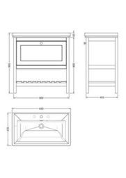 Balterley Coppenhall Bathroom Floor Standing 1 Drawer Vanity & 3 Tap Hole Basin, Cool Grey, 830mm - thumbnail 8