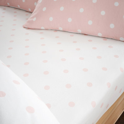 Catherine Lansfield Brushed Polka Dot Cotton King Fitted Sheet Pink - image 1