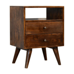 Wyld Haus Camogli Mid-Century Chestnut Mango Wood Bedside Table 2 Drawers Open Shelf - thumbnail 4