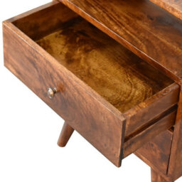 Wyld Haus Camogli Mid-Century Chestnut Mango Wood Bedside Table 2 Drawers Open Shelf - thumbnail 7