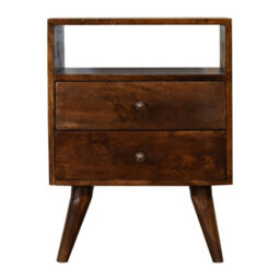 Wyld Haus Camogli Mid-Century Chestnut Mango Wood Bedside Table 2 Drawers Open Shelf - thumbnail 2