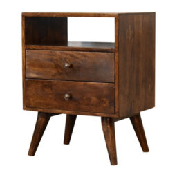 Wyld Haus Camogli Mid-Century Chestnut Mango Wood Bedside Table 2 Drawers Open Shelf - thumbnail 3