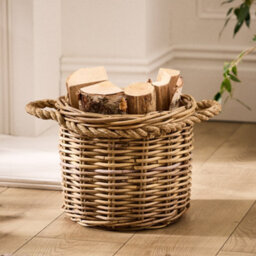 Dibor Traditional Round Small Wicker Log Basket With Rope Handles H25 X L31 X W31Cm - thumbnail 1