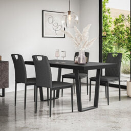 More4Homes Aria Dining Table And Chairs -  Black Table Top W Black Legs + Monza Linen Dining Chair Set Of 6 (Charcoal)