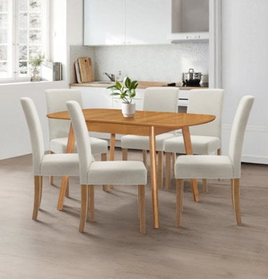 Hallowood Furniture Aston Butterfly Extending Table With 6 Straight Back Beige Fabric Chairs - image 1