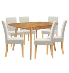 Hallowood Furniture Aston Butterfly Extending Table With 6 Straight Back Beige Fabric Chairs - thumbnail 8