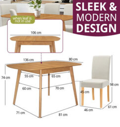 Hallowood Furniture Aston Butterfly Extending Table With 6 Straight Back Beige Fabric Chairs - thumbnail 3