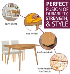 Hallowood Furniture Aston Butterfly Extending Table With 6 Straight Back Beige Fabric Chairs - thumbnail 2