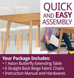 Hallowood Furniture Aston Butterfly Extending Table With 6 Straight Back Beige Fabric Chairs - thumbnail 7