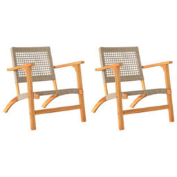 Garden Chairs 2 Pcs Beige Poly Rattan And Acacia Wood - thumbnail 2