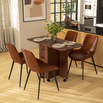 Homcom Folding Dining Table, Drop Leaf Table With Drawers Distressed Brown - image 1