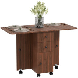 Homcom Folding Dining Table, Drop Leaf Table With Drawers Distressed Brown - thumbnail 2