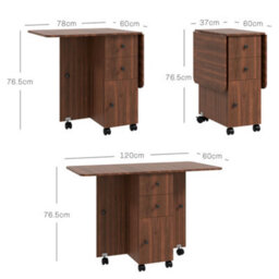 Homcom Folding Dining Table, Drop Leaf Table With Drawers Distressed Brown - thumbnail 3