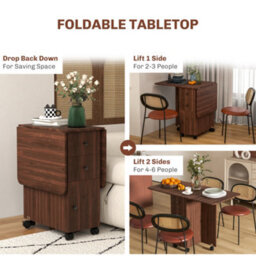 Homcom Folding Dining Table, Drop Leaf Table With Drawers Distressed Brown - thumbnail 5