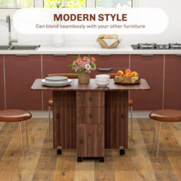 Homcom Folding Dining Table, Drop Leaf Table With Drawers Distressed Brown - thumbnail 4