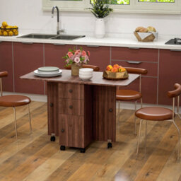 Homcom Folding Dining Table, Drop Leaf Table With Drawers Distressed Brown - thumbnail 8
