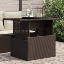 Walplus Garden Table With Glass Top Brown 100X55X73 Cm Poly Rattan