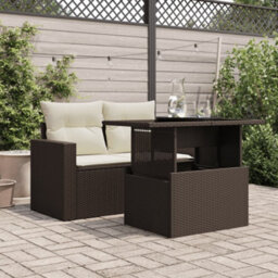 Walplus Garden Table With Glass Top Brown 100X55X73 Cm Poly Rattan - thumbnail 3