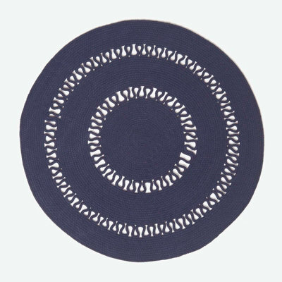 Homescapes Navy Crochet Braided Rug 70Cm Round - image 1