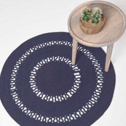 Homescapes Navy Crochet Braided Rug 70Cm Round - thumbnail 2