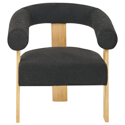 Wyld And Coco Retro Boucle Armchair In Black And Light Brown With Rubberwood Legs - W77 X D68 X H76Cm - image 1