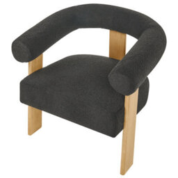 Wyld And Coco Retro Boucle Armchair In Black And Light Brown With Rubberwood Legs - W77 X D68 X H76Cm - thumbnail 7