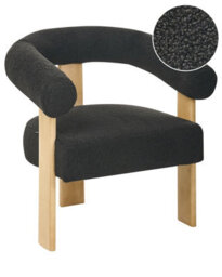 Wyld And Coco Retro Boucle Armchair In Black And Light Brown With Rubberwood Legs - W77 X D68 X H76Cm - thumbnail 3