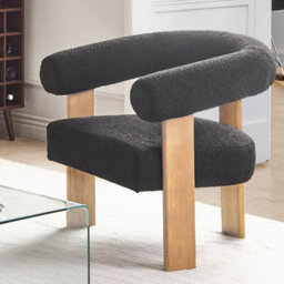 Wyld And Coco Retro Boucle Armchair In Black And Light Brown With Rubberwood Legs - W77 X D68 X H76Cm - thumbnail 2