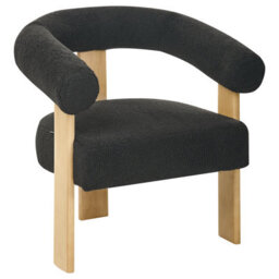 Wyld And Coco Retro Boucle Armchair In Black And Light Brown With Rubberwood Legs - W77 X D68 X H76Cm - thumbnail 5