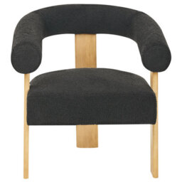 Wyld And Coco Retro Boucle Armchair In Black And Light Brown With Rubberwood Legs - W77 X D68 X H76Cm - thumbnail 1