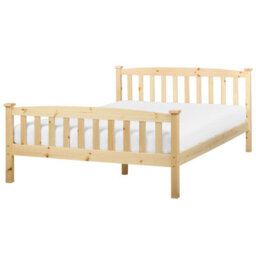 Beliani Bed Pine Wood Giverny 140 X 200 Cm (Eu Double) Light Brown - thumbnail 1