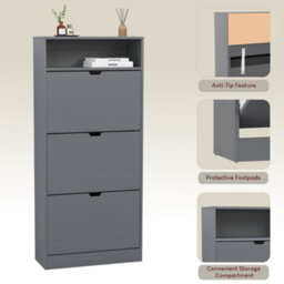 Lassic Vida Designs 3 Drawer Shoe Cabinet With Shelf For Hallway Shoe Cupboard Organiser Up To Size 10, H 132 X W 60 X D 24 Cm, Grey - thumbnail 9