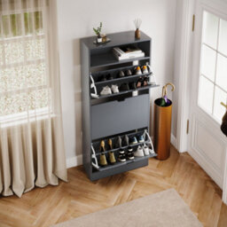 Lassic Vida Designs 3 Drawer Shoe Cabinet With Shelf For Hallway Shoe Cupboard Organiser Up To Size 10, H 132 X W 60 X D 24 Cm, Grey - thumbnail 6