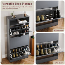 Lassic Vida Designs 3 Drawer Shoe Cabinet With Shelf For Hallway Shoe Cupboard Organiser Up To Size 10, H 132 X W 60 X D 24 Cm, Grey - thumbnail 8