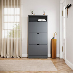 Lassic Vida Designs 3 Drawer Shoe Cabinet With Shelf For Hallway Shoe Cupboard Organiser Up To Size 10, H 132 X W 60 X D 24 Cm, Grey - thumbnail 5
