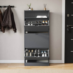 Lassic Vida Designs 3 Drawer Shoe Cabinet With Shelf For Hallway Shoe Cupboard Organiser Up To Size 10, H 132 X W 60 X D 24 Cm, Grey - thumbnail 2