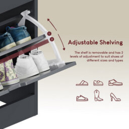 Lassic Vida Designs 3 Drawer Shoe Cabinet With Shelf For Hallway Shoe Cupboard Organiser Up To Size 10, H 132 X W 60 X D 24 Cm, Grey - thumbnail 7