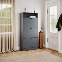 Lassic Vida Designs 3 Drawer Shoe Cabinet With Shelf For Hallway Shoe Cupboard Organiser Up To Size 10, H 132 X W 60 X D 24 Cm, Grey - thumbnail 4