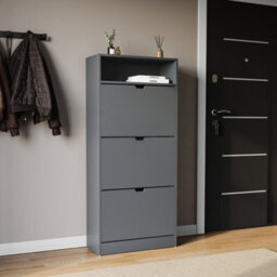 Lassic Vida Designs 3 Drawer Shoe Cabinet With Shelf For Hallway Shoe Cupboard Organiser Up To Size 10, H 132 X W 60 X D 24 Cm, Grey
