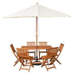 Samuel Alexander Outdoor 6 Person Folding Rectangular Wooden Garden Dining Table Chairs Cream Parasol And Base Set - thumbnail 9