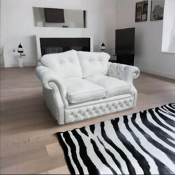 Chesterfield 2 Seater Crystal White Leather Sofa Settee Bespoke In Era Style - thumbnail 4