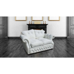 Chesterfield 2 Seater Crystal White Leather Sofa Settee Bespoke In Era Style
