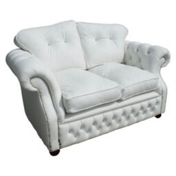 Chesterfield 2 Seater Crystal White Leather Sofa Settee Bespoke In Era Style - thumbnail 3